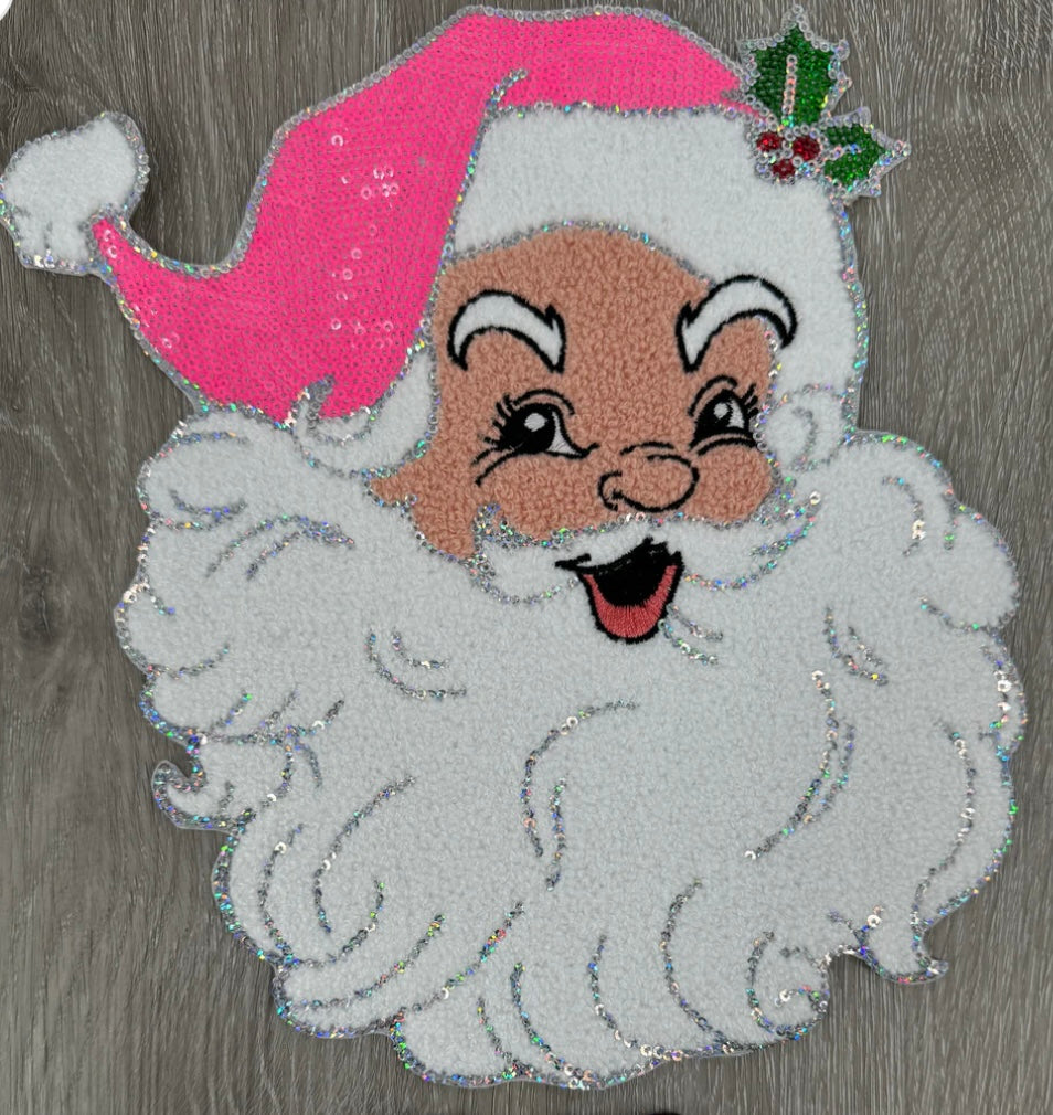 Pink Neon Santa Sequin Patch