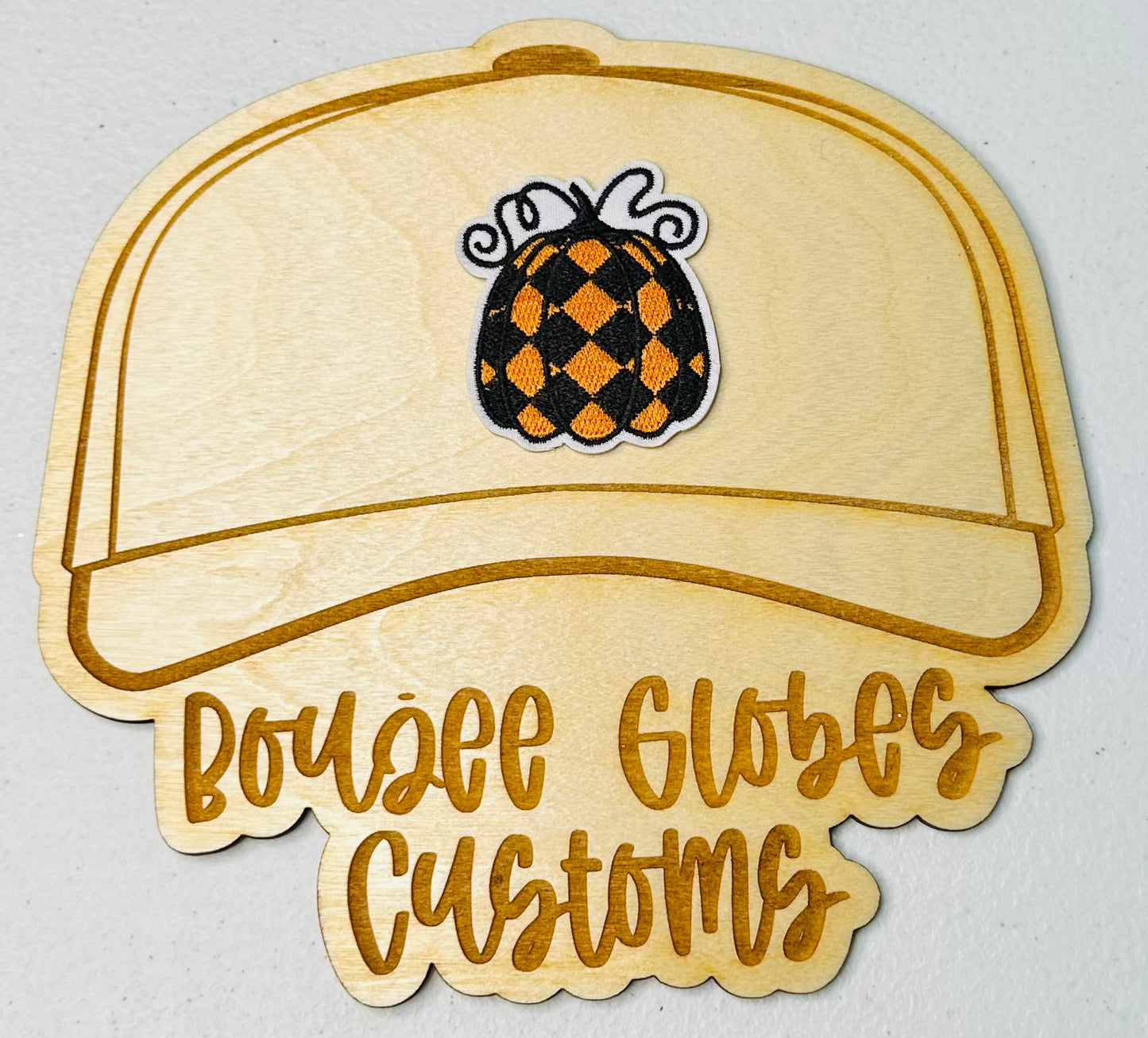 Embroidered Orange and Black Checkered Pumpkin Iron On Hat Patch