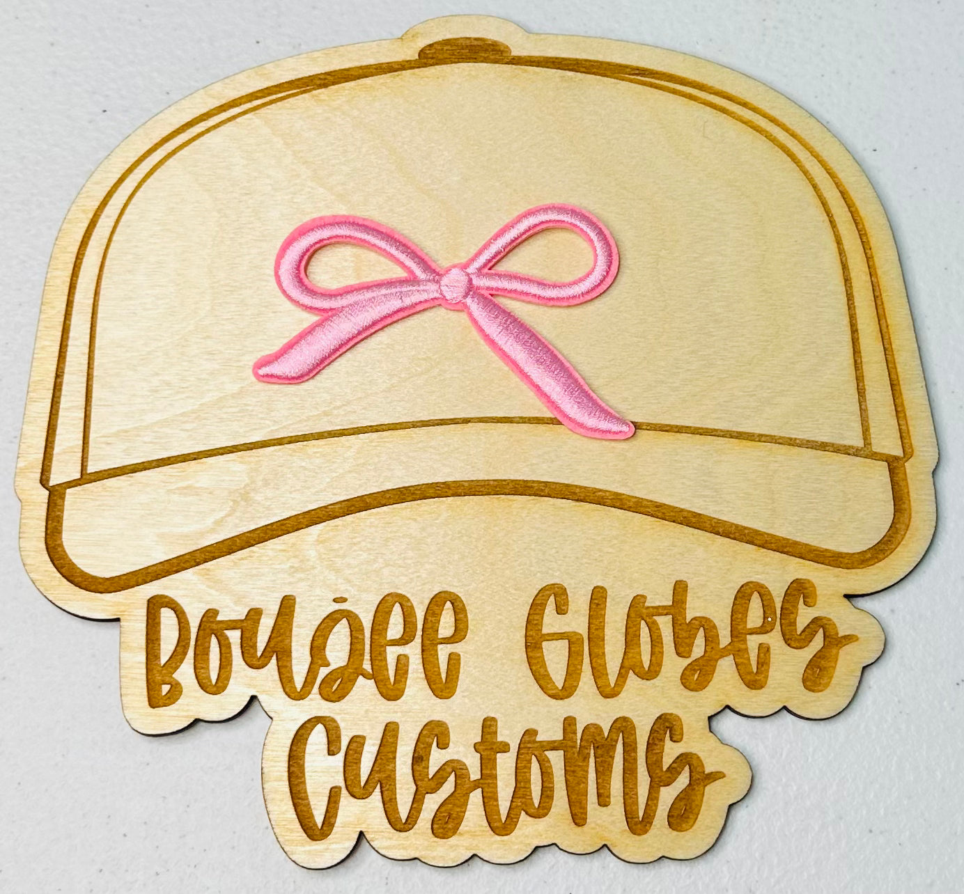 Embroidered Pink Bow Iron On Hat Patch