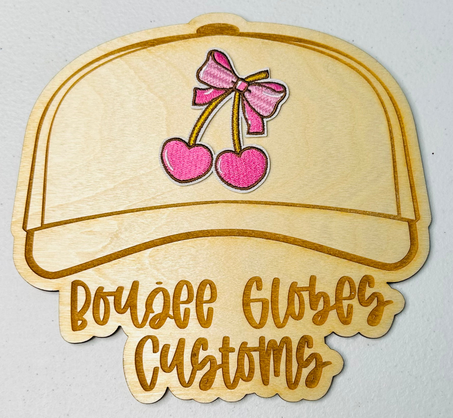 Embroidered Pink Cherries with Bow Iron On Hat Patch