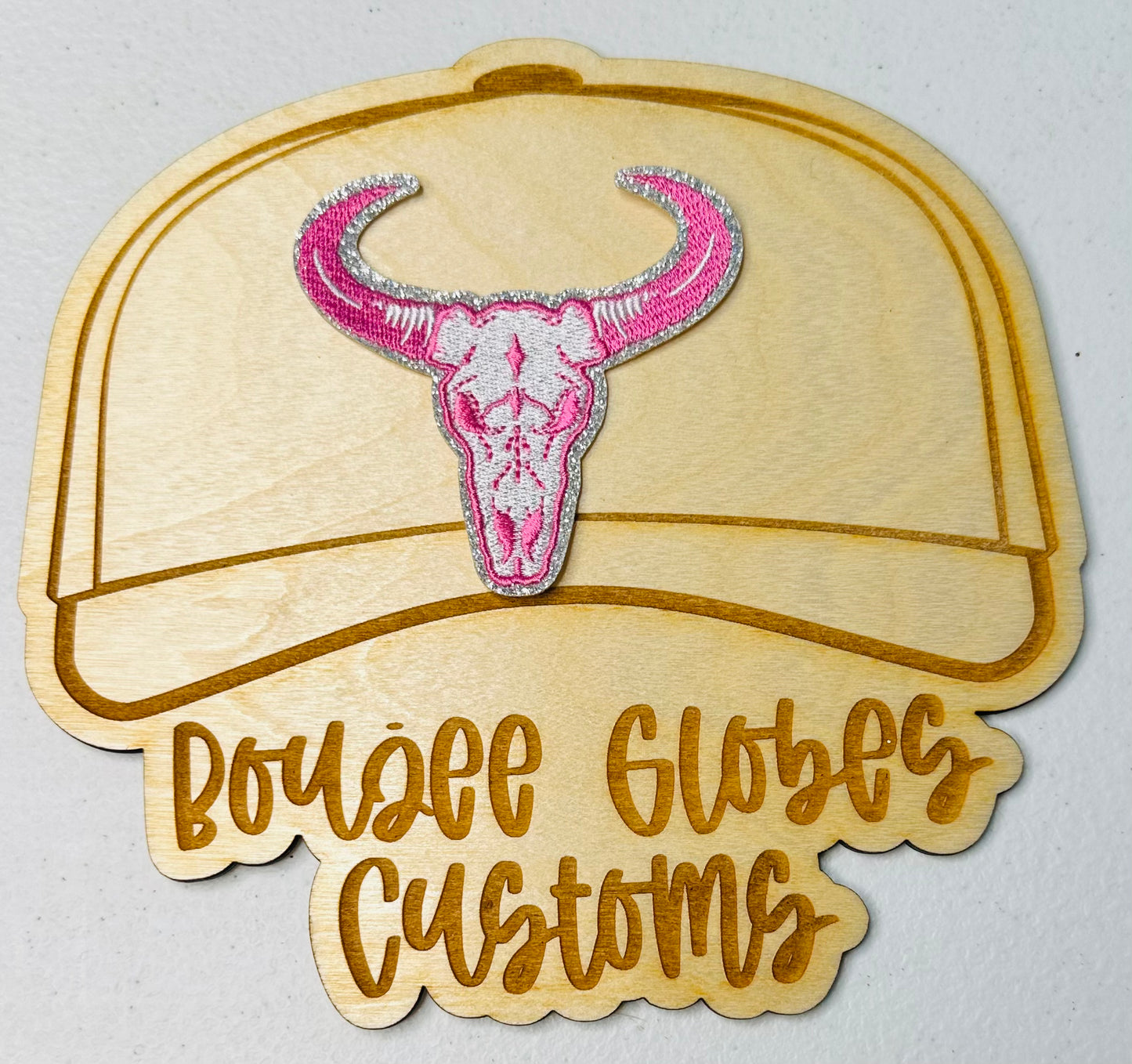 Embroidered Pink Bull Skull Iron On Hat Patch