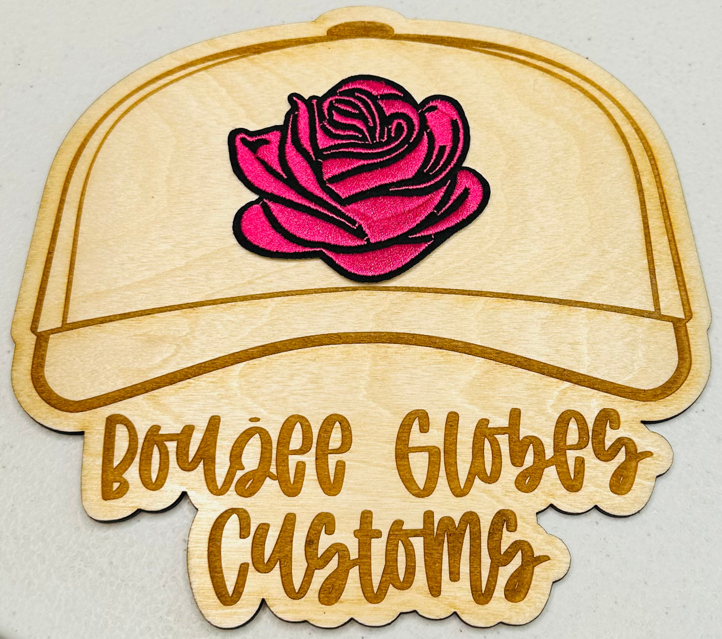 Embroidered pink/hot pink rose iron on hat patch