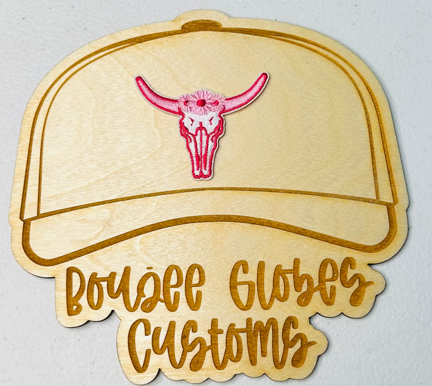 Embroidered Pink and White Bull Skull Iron On Hat Patch