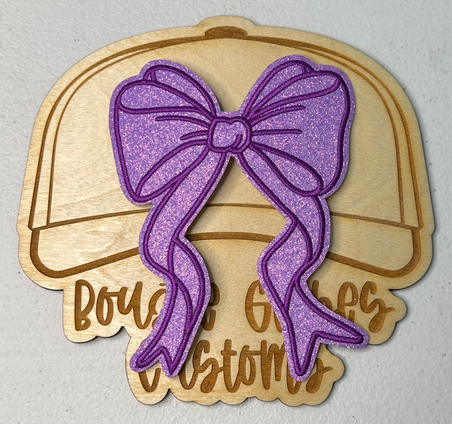 Glitter Large Purple Bow Iron On Hat Patch