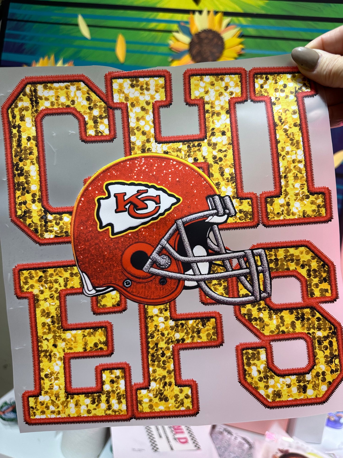 Faux sequin Chiefs transfer