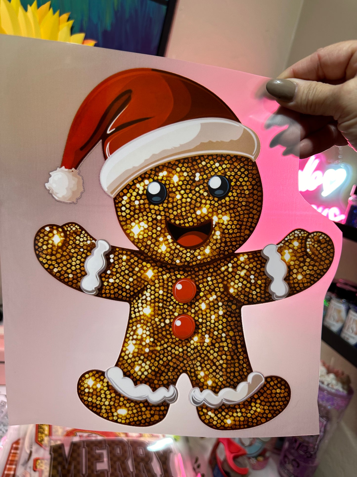 Faux sequin Christmas gingerbread man transfer