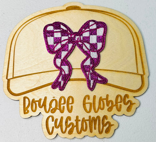 Glitter Purple and White Checkered Bow Iron On Hat Patch