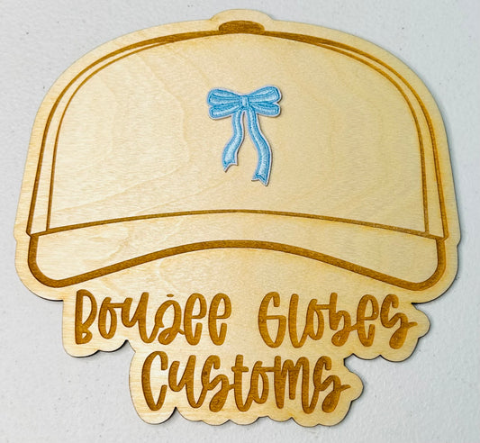 Embroidered Blue Bow Iron On Hat Patch