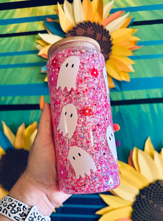 20oz Pink floral ghost snow globe