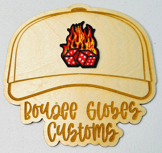 Embroidered Dice With Flames Iron On Hat Patch