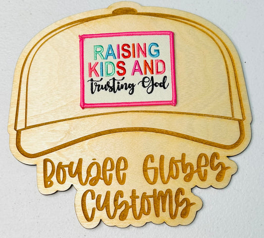 Embroidered Raising Kids and Trusting God Iron On Hat Patch