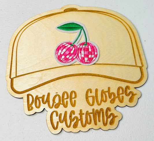 Embroidered Pink and White Checkered Cherries Iron On Hat Patch