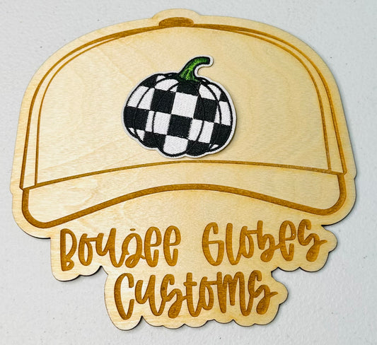 Embroidered Black and White Checkered Pumpkin Iron On Hat Patch