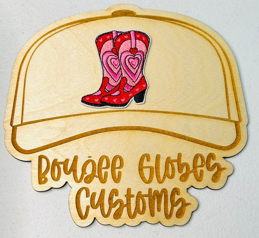 Embroidered Pink Cowgirl Boots Iron On Hat Patch