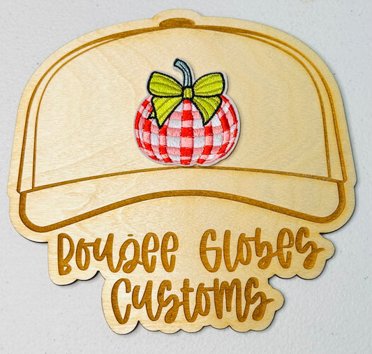 Embroidered Pink and White Checkered Pumpkin Iron On Hat Patch