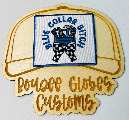 Embroidered Blue Collar B Iron On Hat Patch