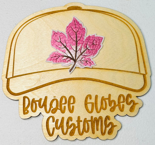 Embroidered Pink Leaf Iron On Hat Patch