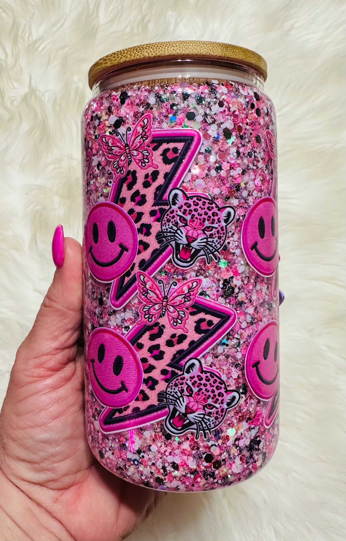 16oz Pink Lightening Bolt Leopard