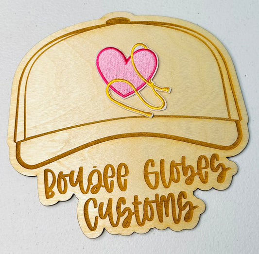 Embroidered Pink Heart with Rope Iron On Hat Patch