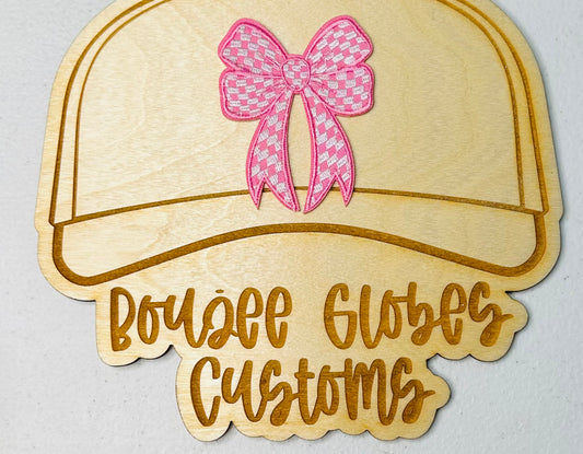 Embroidered Pink and White Checkered Bow Iron On Hat Patch