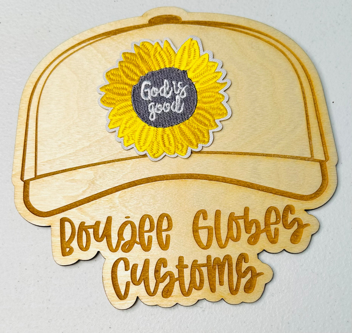 Embroidered God is Good Sunflower Iron On Hat Patch