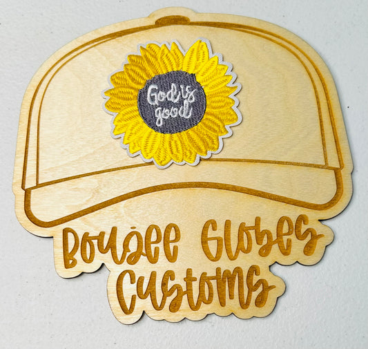 Embroidered God is Good Sunflower Iron On Hat Patch