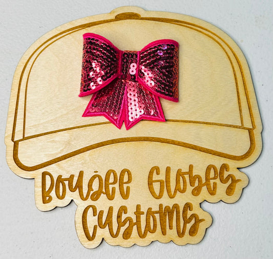 Sequined Pink Bow Iron On Hat Patch 3D
