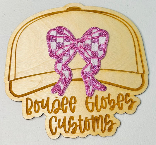 Glitter Light Pink/Purple and White Checkered Bow Iron On Hat Patch