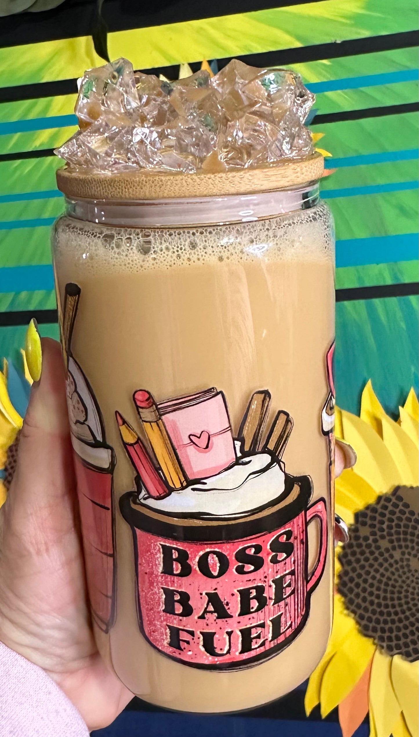 16oz Boss Babe Fuel Iced Coffee Snow Globe Glass Tumbler