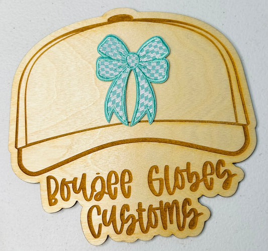 Embroidered Tiffany Blue and White Checkered Bow Iron on Hat Patch
