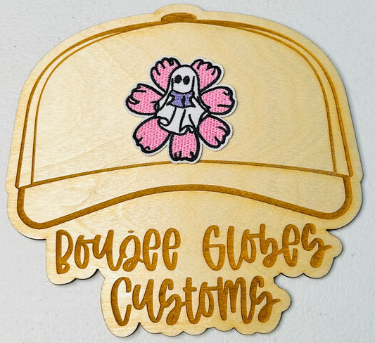 Embroidered Pink and White Ghost Flower Iron On Hat Patch
