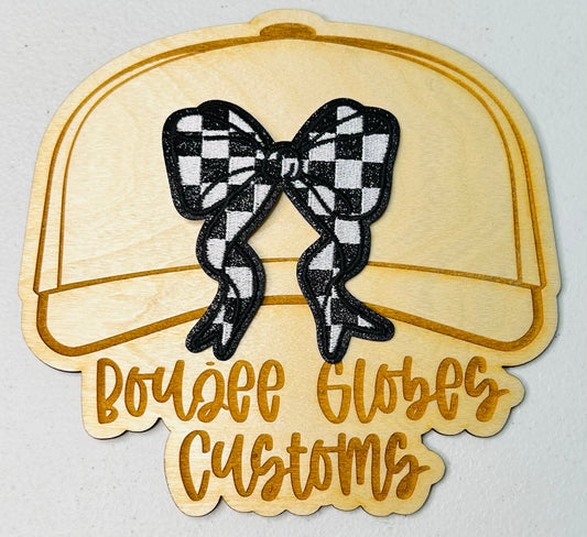 Glitter Black and White Checkered Bow Iron On Hat Patch