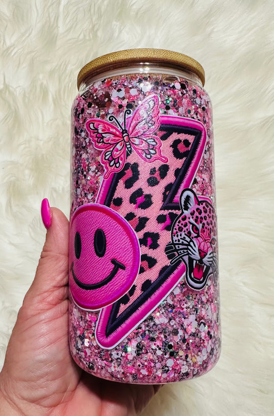 16oz Pink Lightening Bolt Leopard