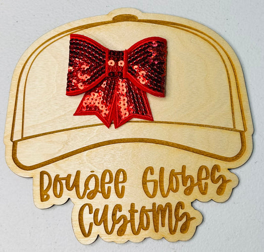 Sequined Red Bow Iron On Hat Patch 3D