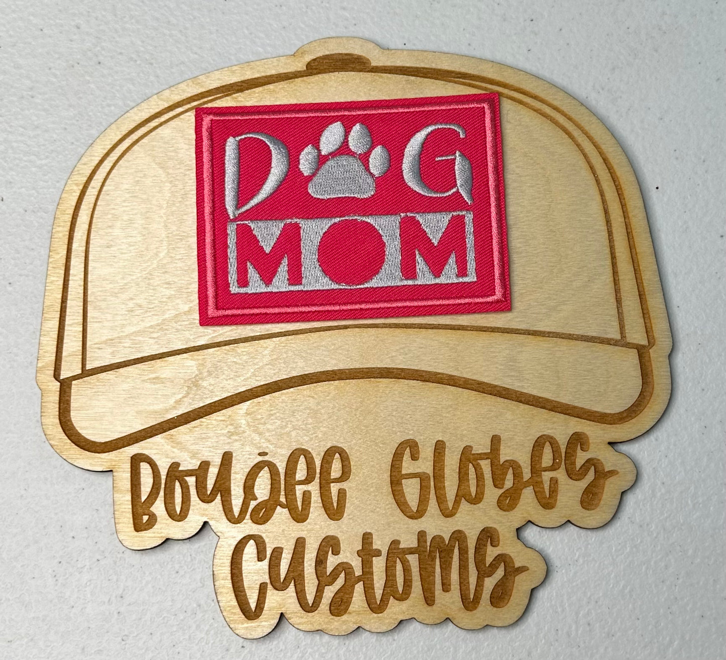 Embroidered Pink Dog Mom Iron On Hat Patch