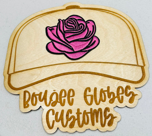 Embroidered fuchsia/pink rose iron on hat patch