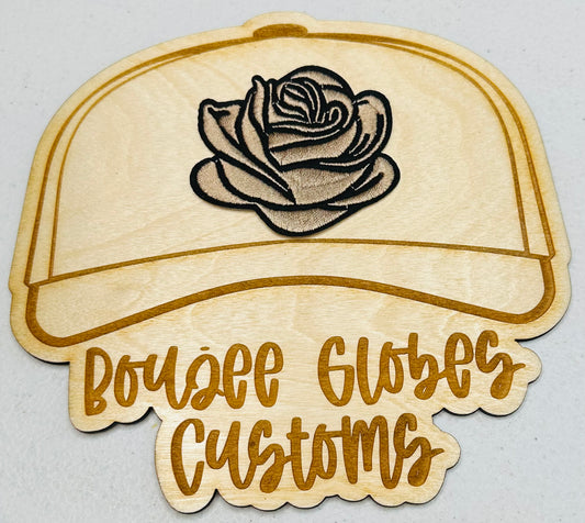 Embroidered tan/beige rose iron on hat patch