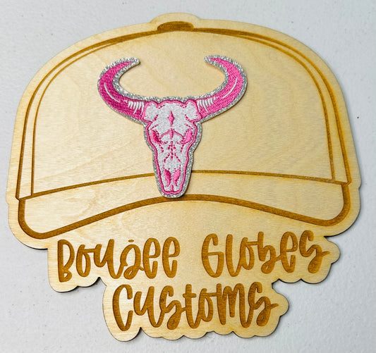 Embroidered Pink Bull Skull Iron On Hat Patch