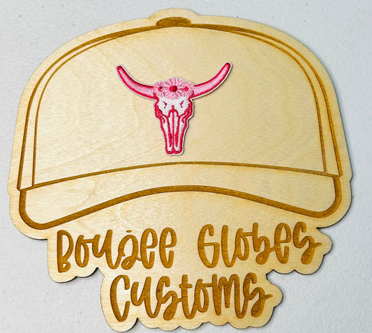 Embroidered Pink and White Bull Skull Iron On Hat Patch