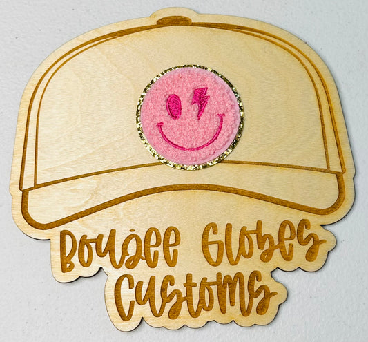 Chenille Pink Smiley Face Iron On Hat Patch