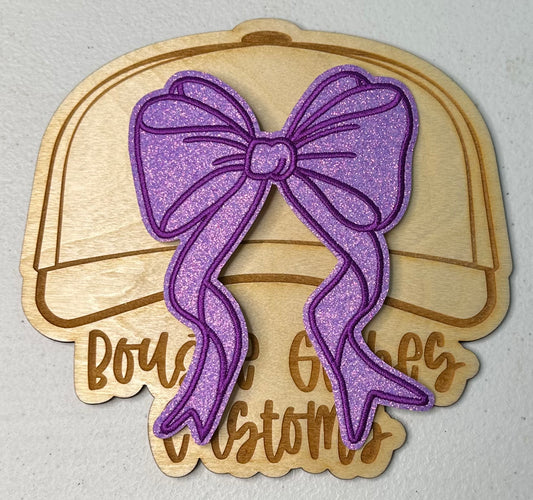 Glitter Large Purple Bow Iron On Hat Patch