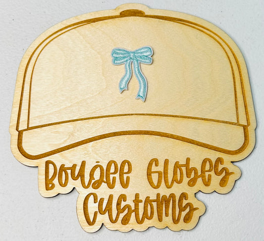 Embroidered Blue/Teal Bow Iron On Hat Patch