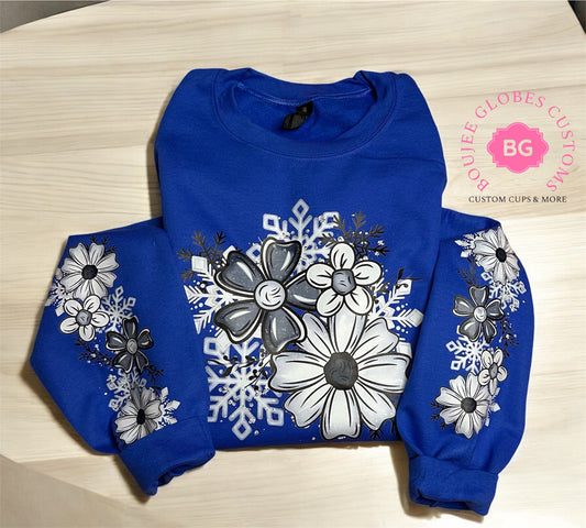 Winter Floral And Snow Flakes With Matching Double Sleeves