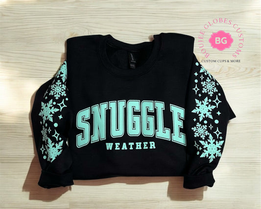 Snuggle Weather with Snow Flake Matching Double Sleeve Black and Mint Color Crew