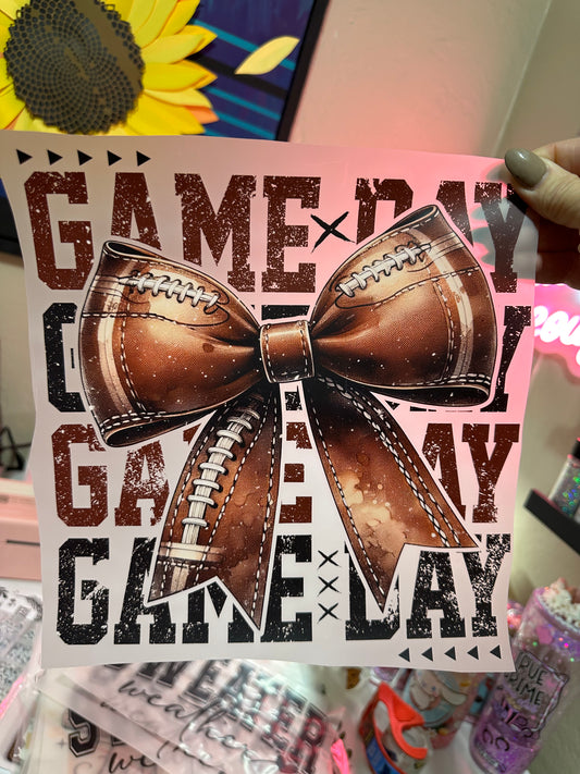 Game day with football bow and matching mini pocket bow transfer