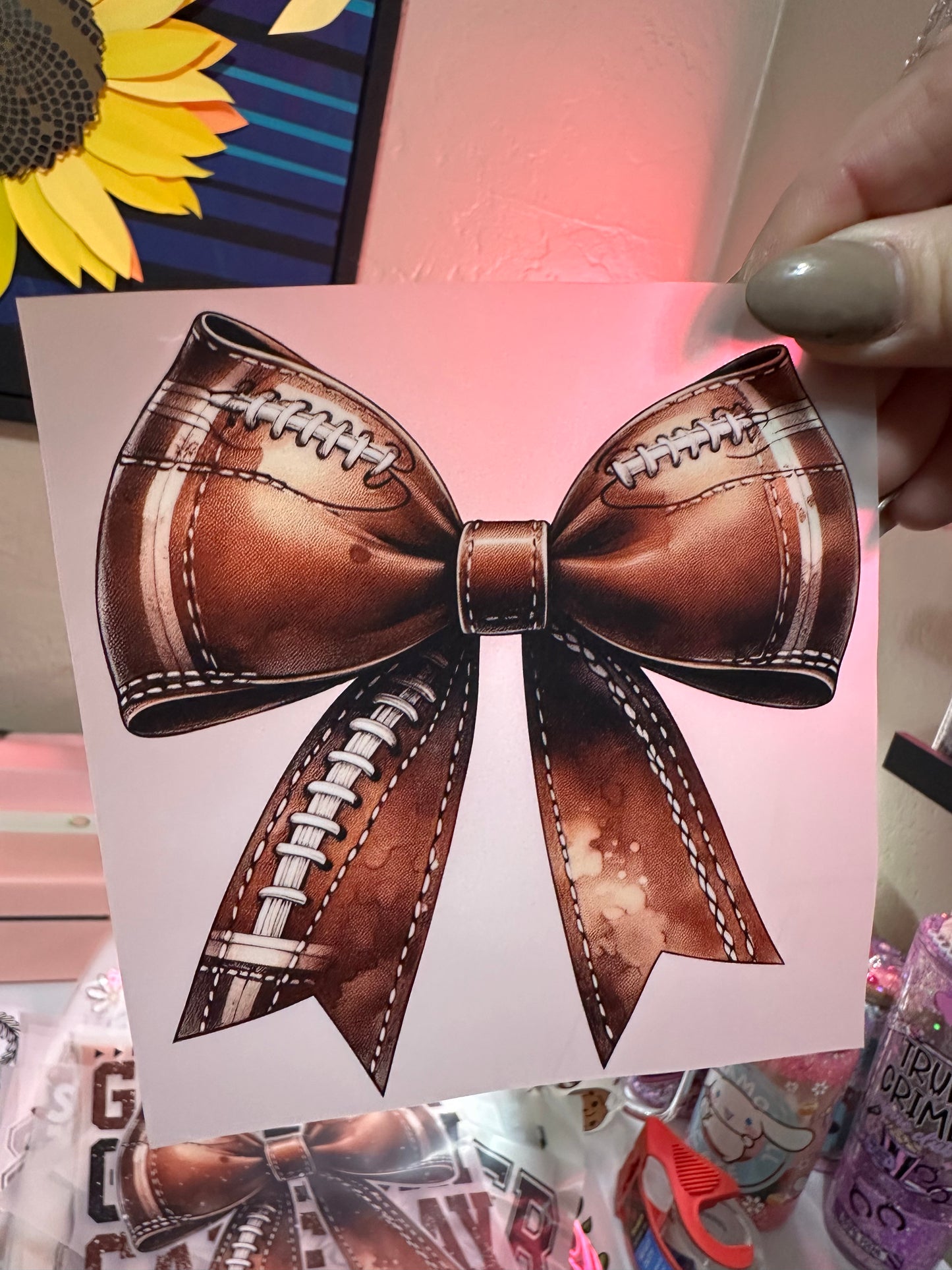 Game day with football bow and matching mini pocket bow transfer