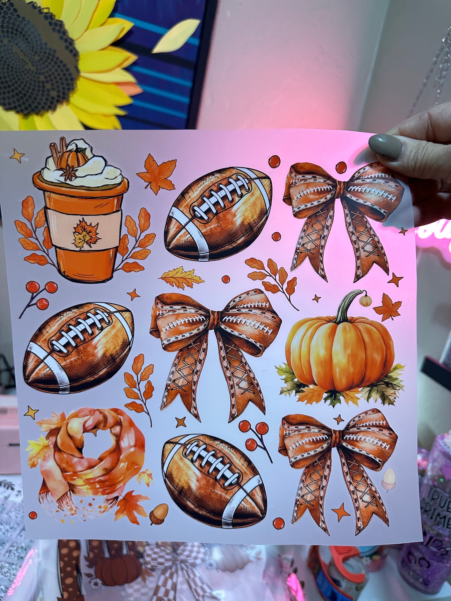 Football bows and pumpkins transfer