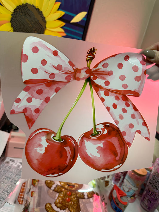 Cherries with polka dot bow transfer