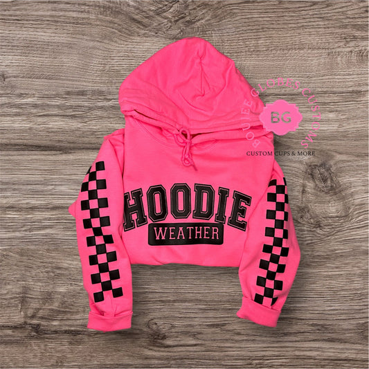 Hot Pink Hoodie Weather With Checkered Double Sleeves